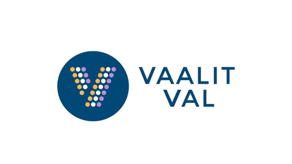 vaalit -logo, jossa V -kirjain ja tekstinä vaalit / val